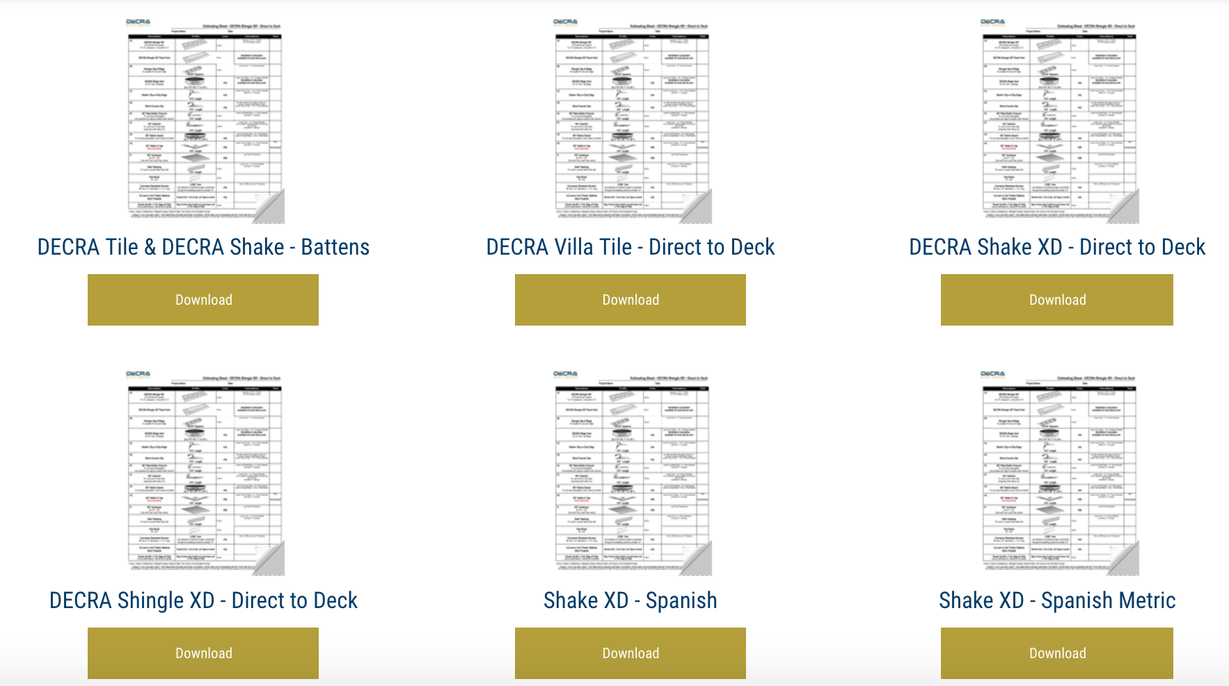 decra estimating sheets