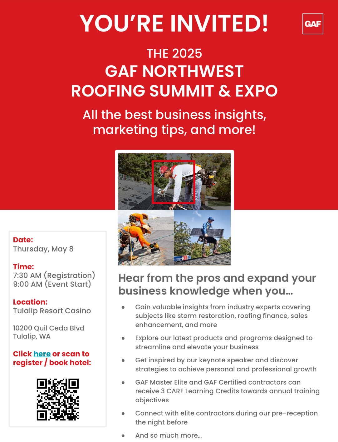 Register for the 2025 GAF Northwest Roofing Summit & Expo