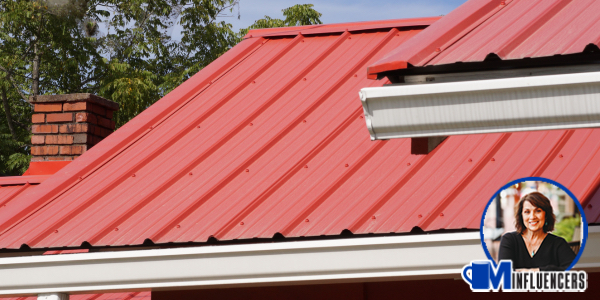 Image of a red metal roof with Thea Dudley’s headshot in the bottom right